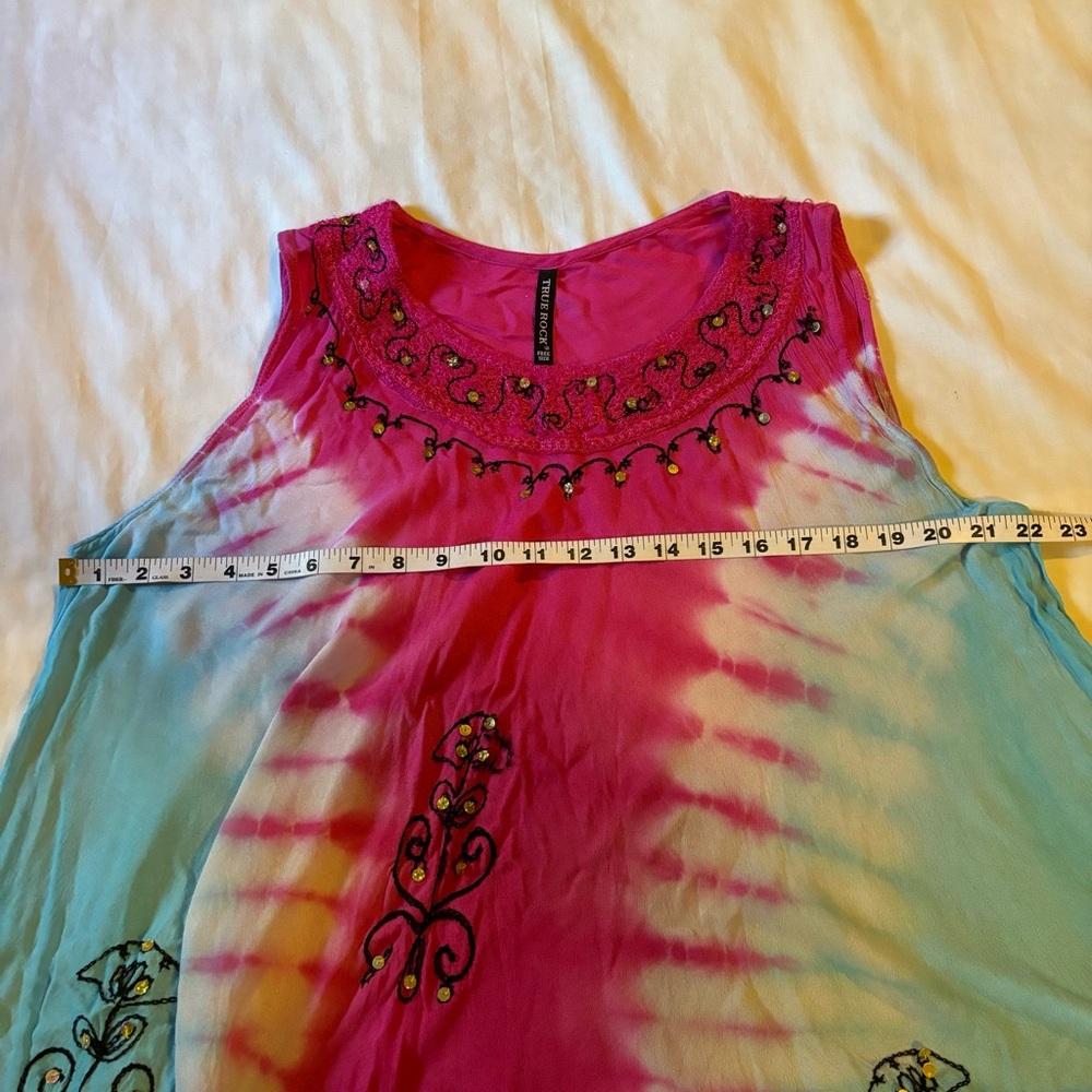Embroidered Tie-Dye Umbrella Blue Pink Dress OS Light Breezy Beach Cover-Up - Picture 6 of 8